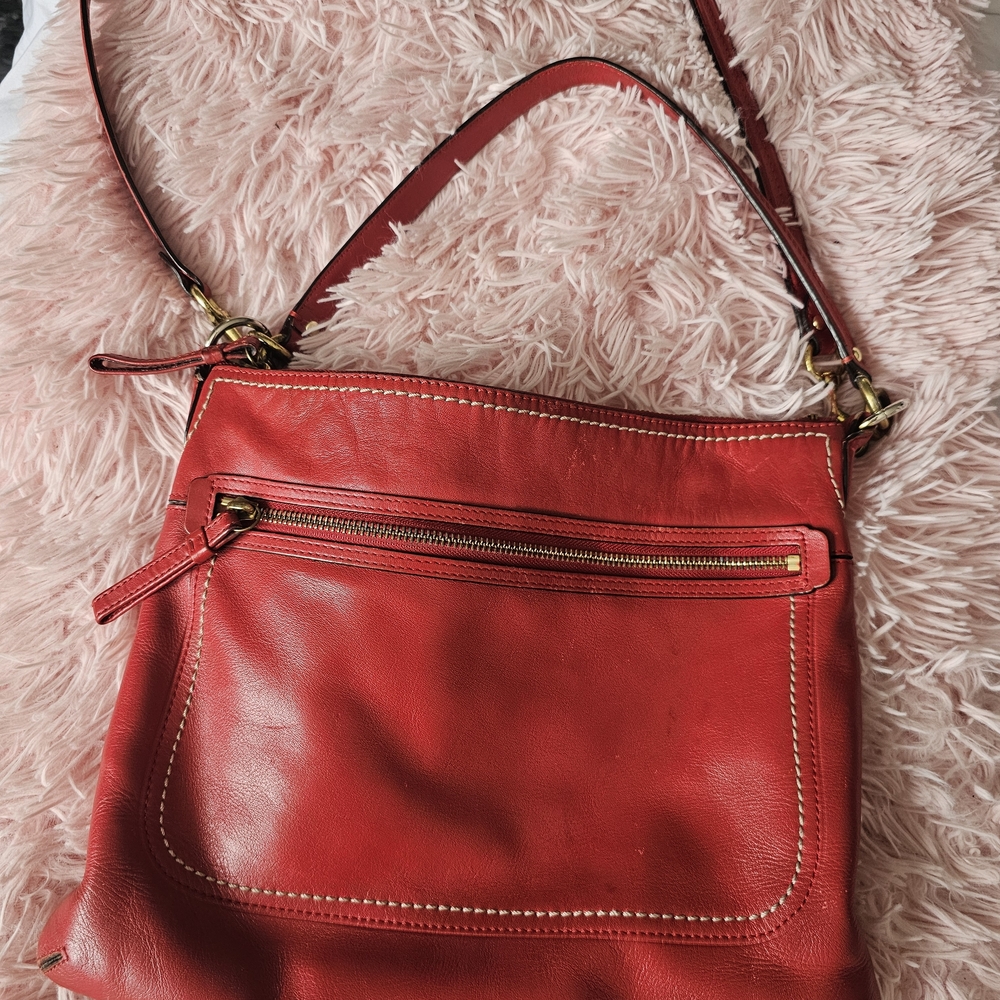 Coach Red Leather Crossbody Bag with Gold-Tone Hardware